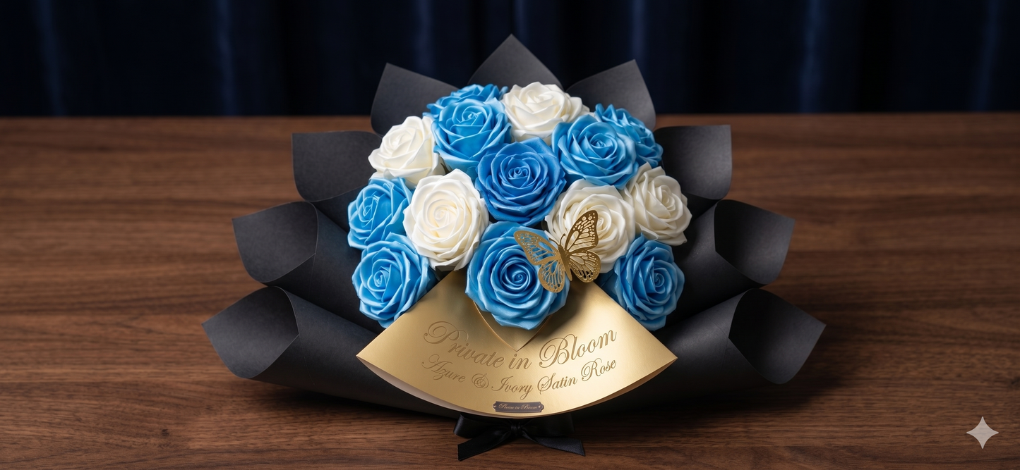 Azure &amp; Ivory Satin Rose Bouquet